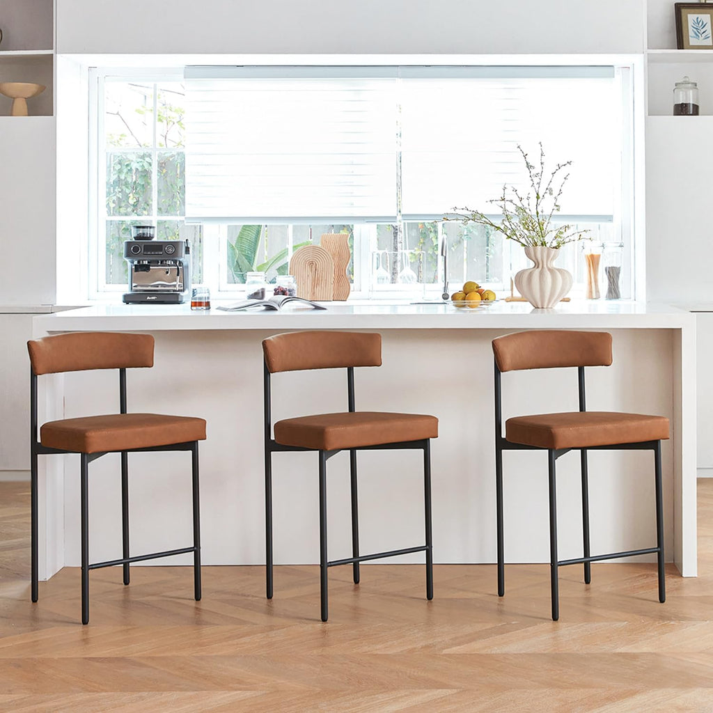 Brown Curved Back Counter Stools Set of 3