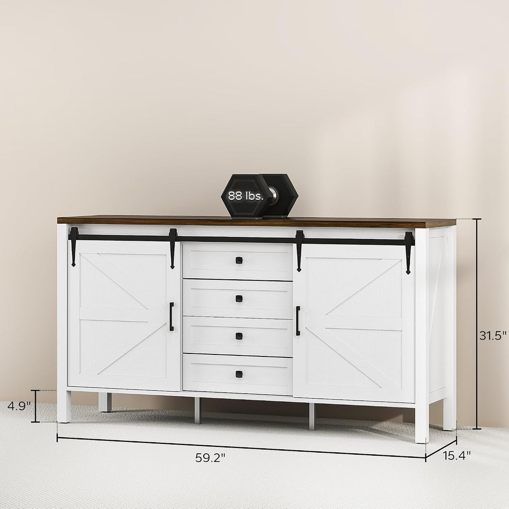 Distressed White Barn Door Sideboard