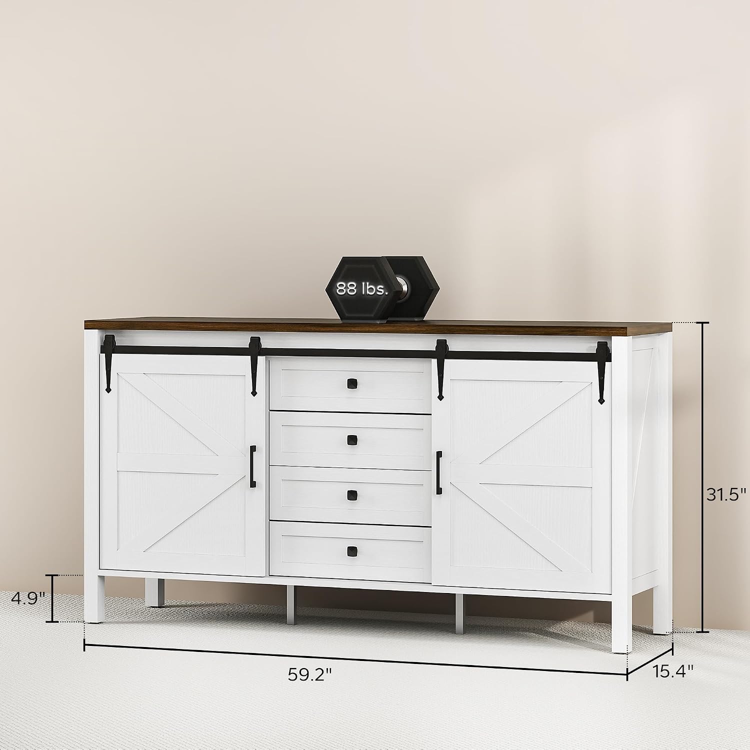 Distressed White Barn Door Sideboard