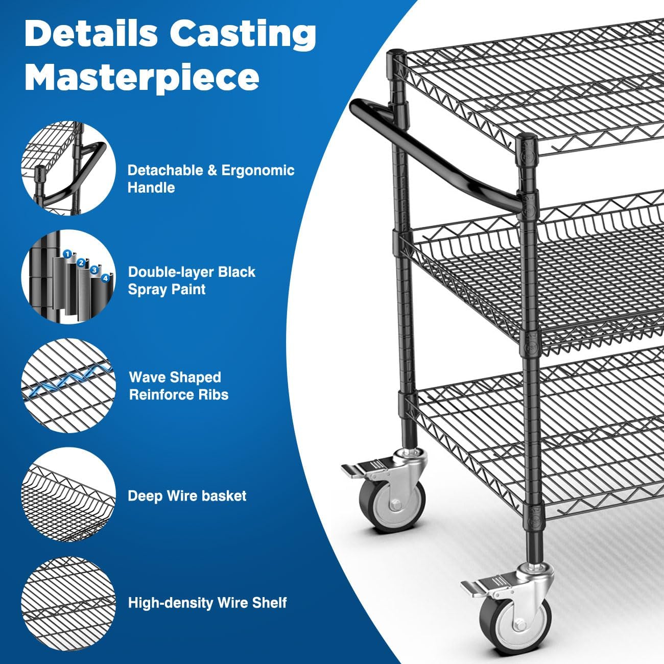 Black Heavy Duty Rolling Storage Cart