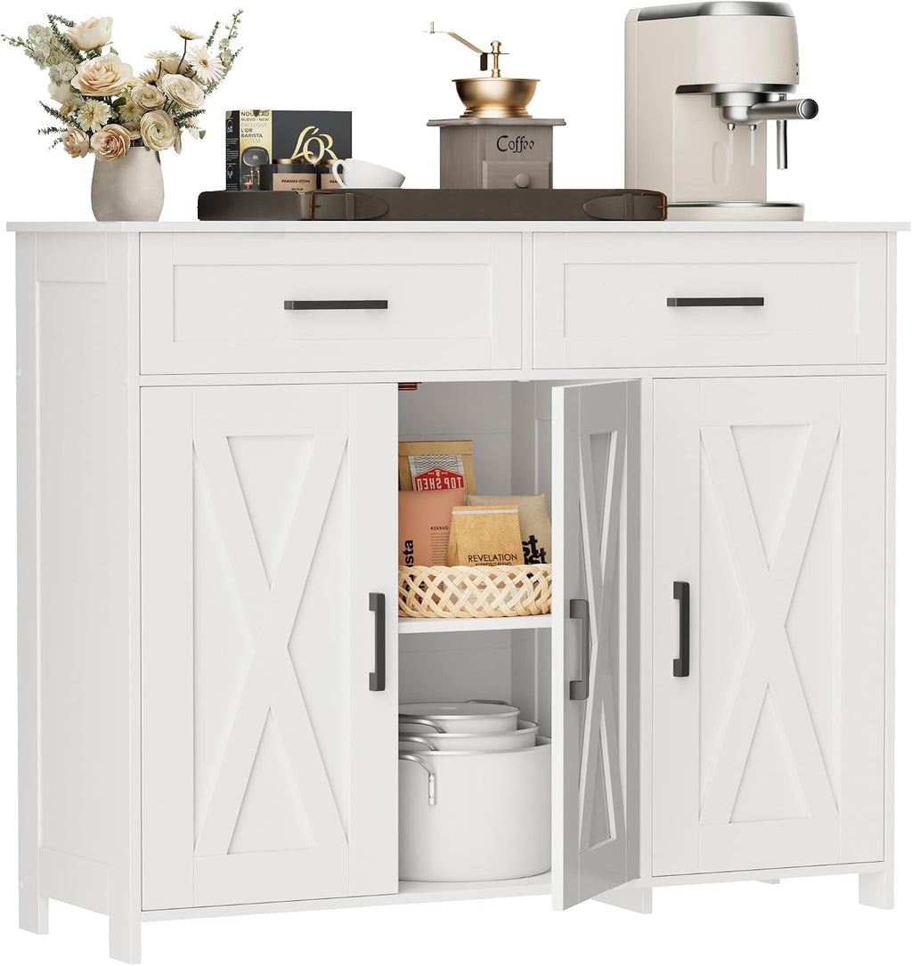 White Farmhouse Coffee Bar Sideboard