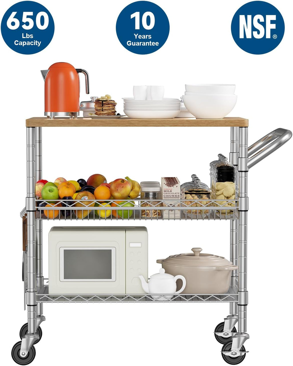 Wood Metal Rolling Kitchen Cart