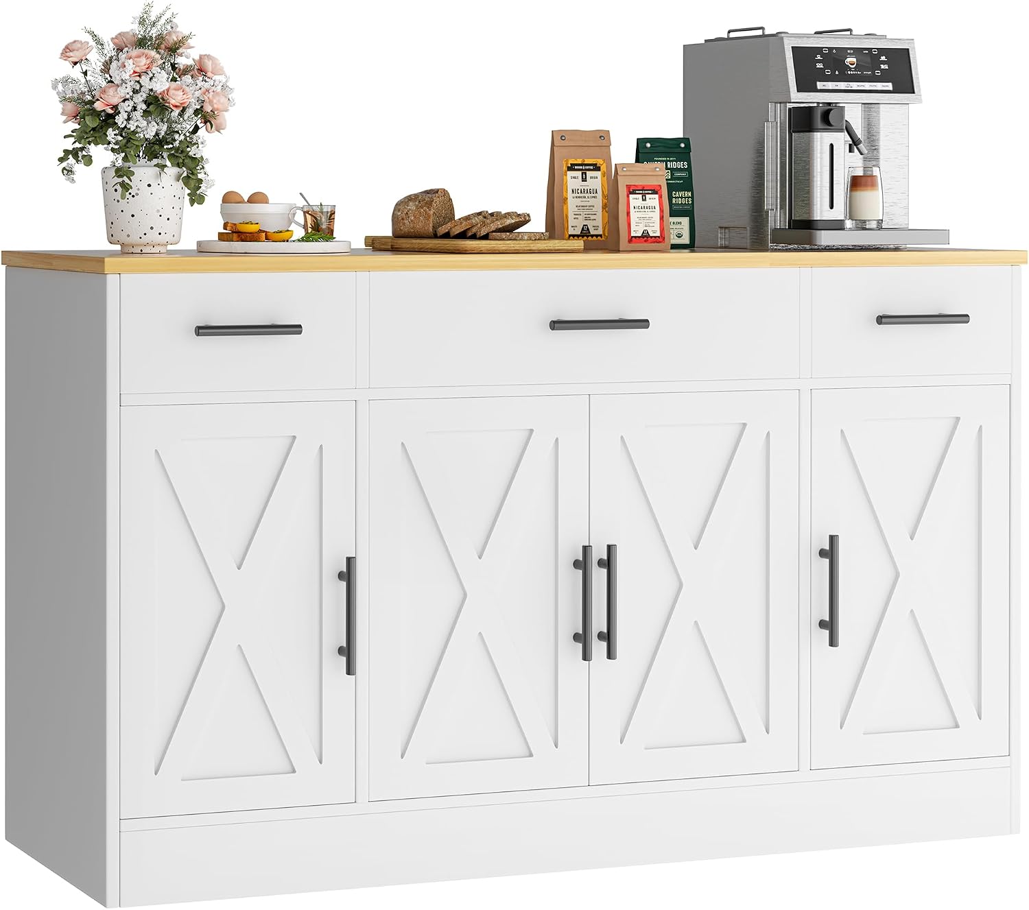 White Farmhouse Coffee Bar Sideboard