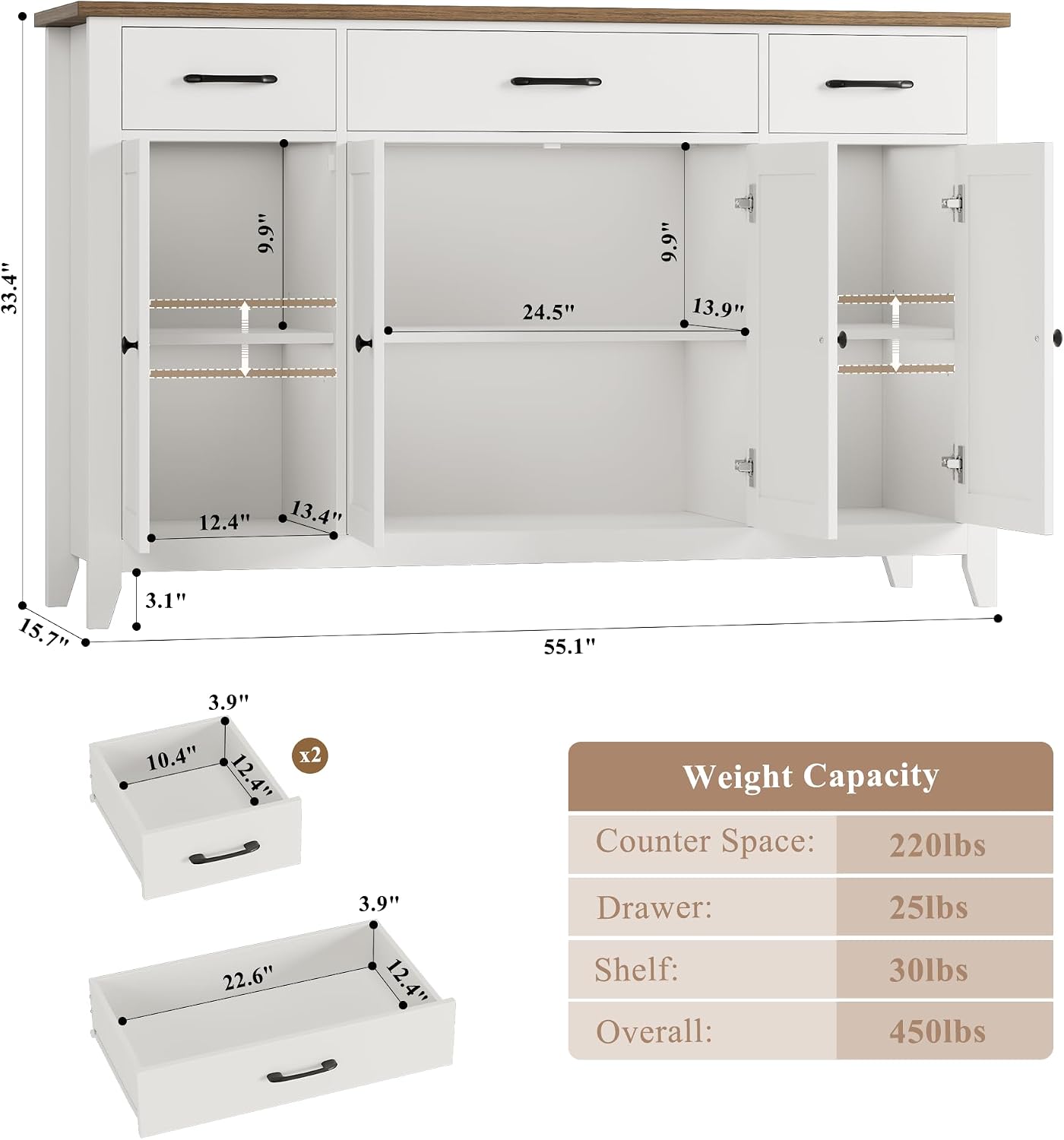 White Farmhouse Storage Sideboard