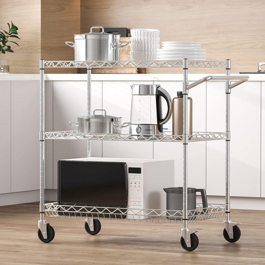 3-Tier Steel Rolling Kitchen Cart