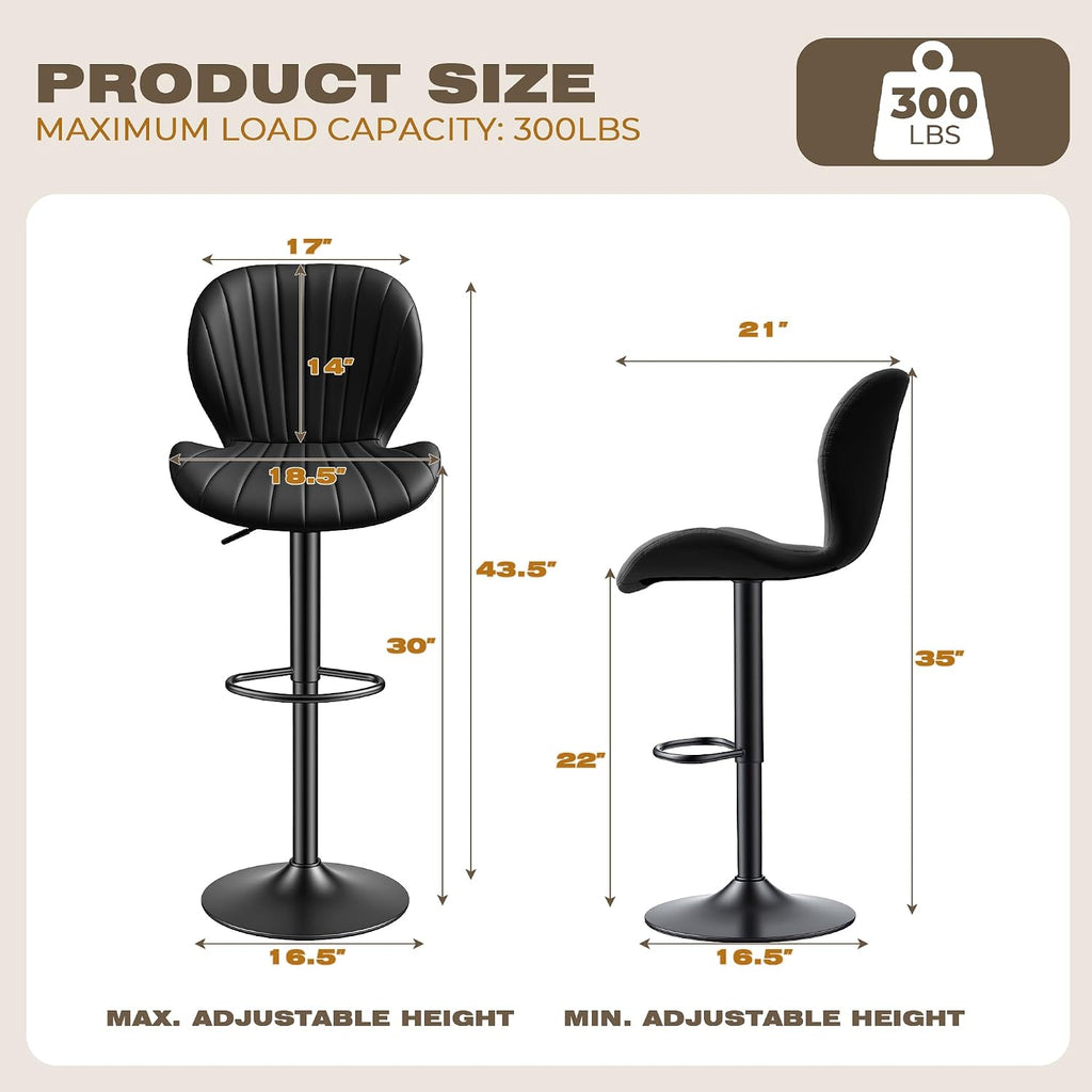 Black Adjustable Swivel Bar Stools Set of 4
