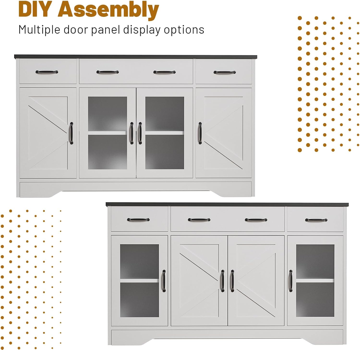 White Glass Door Farmhouse Sideboard