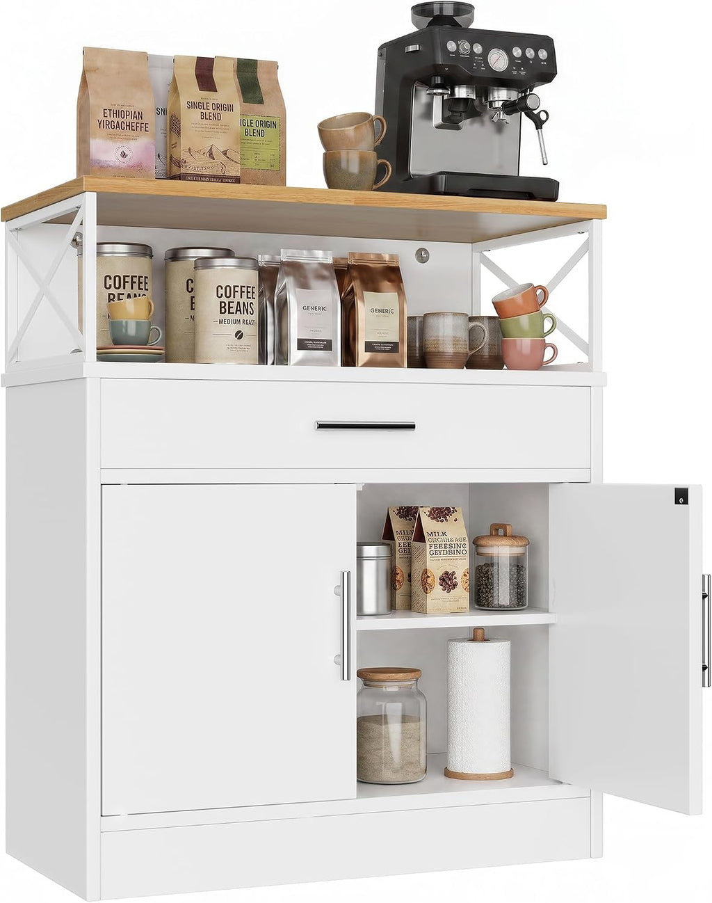 White Farmhouse Coffee Bar Cabinet