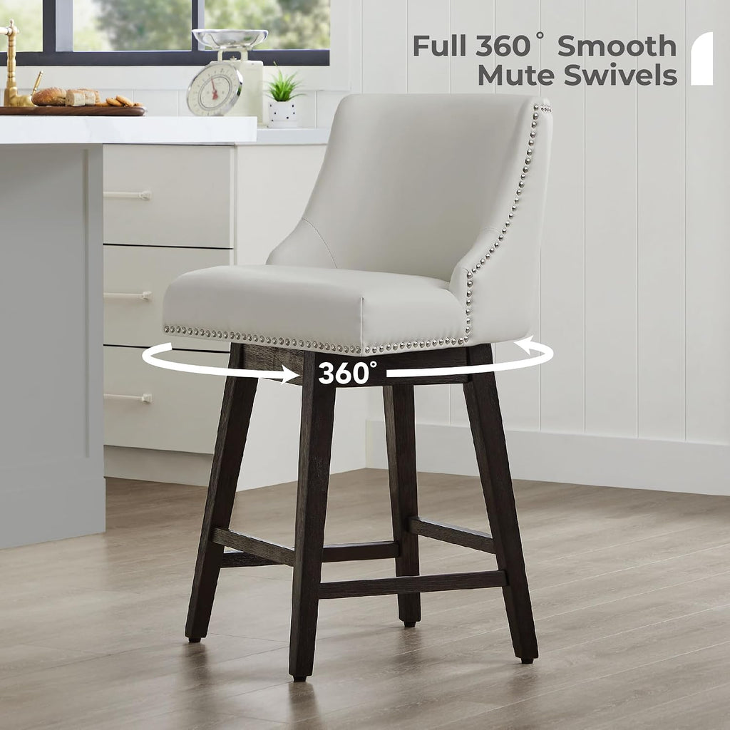 Creamy Grey Wood Leg Swivel Counter Stools Set of 2