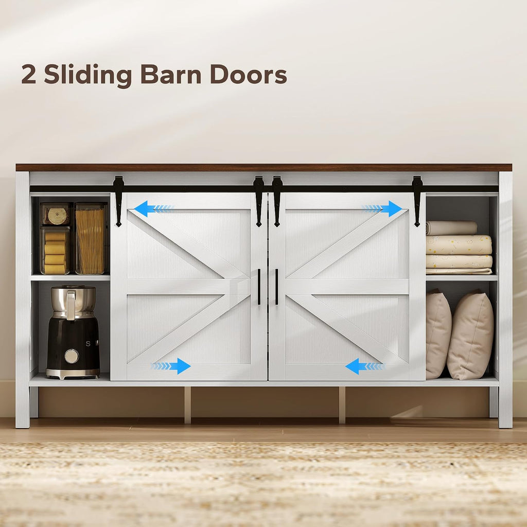 Distressed White Barn Door Sideboard