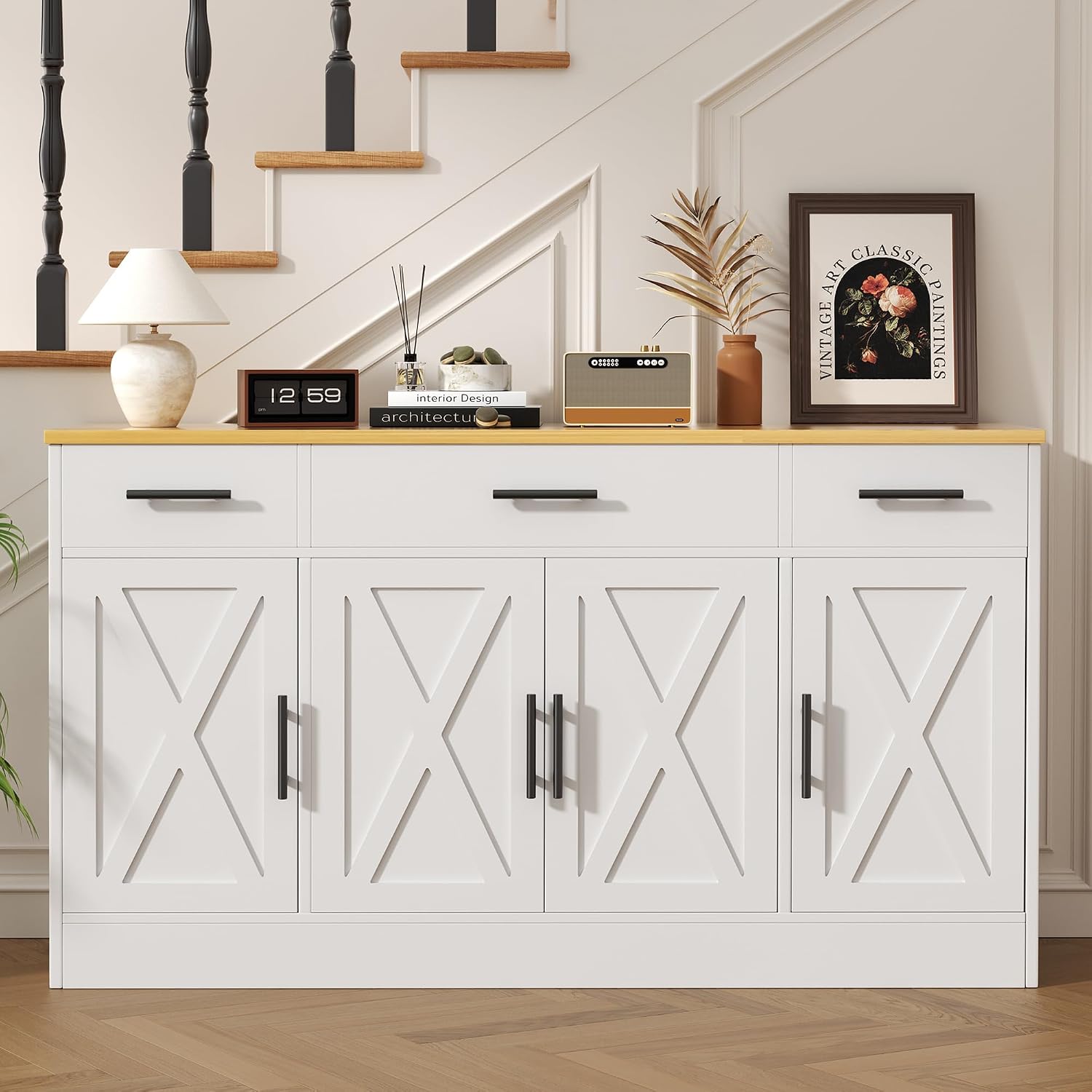 White Farmhouse Coffee Bar Sideboard