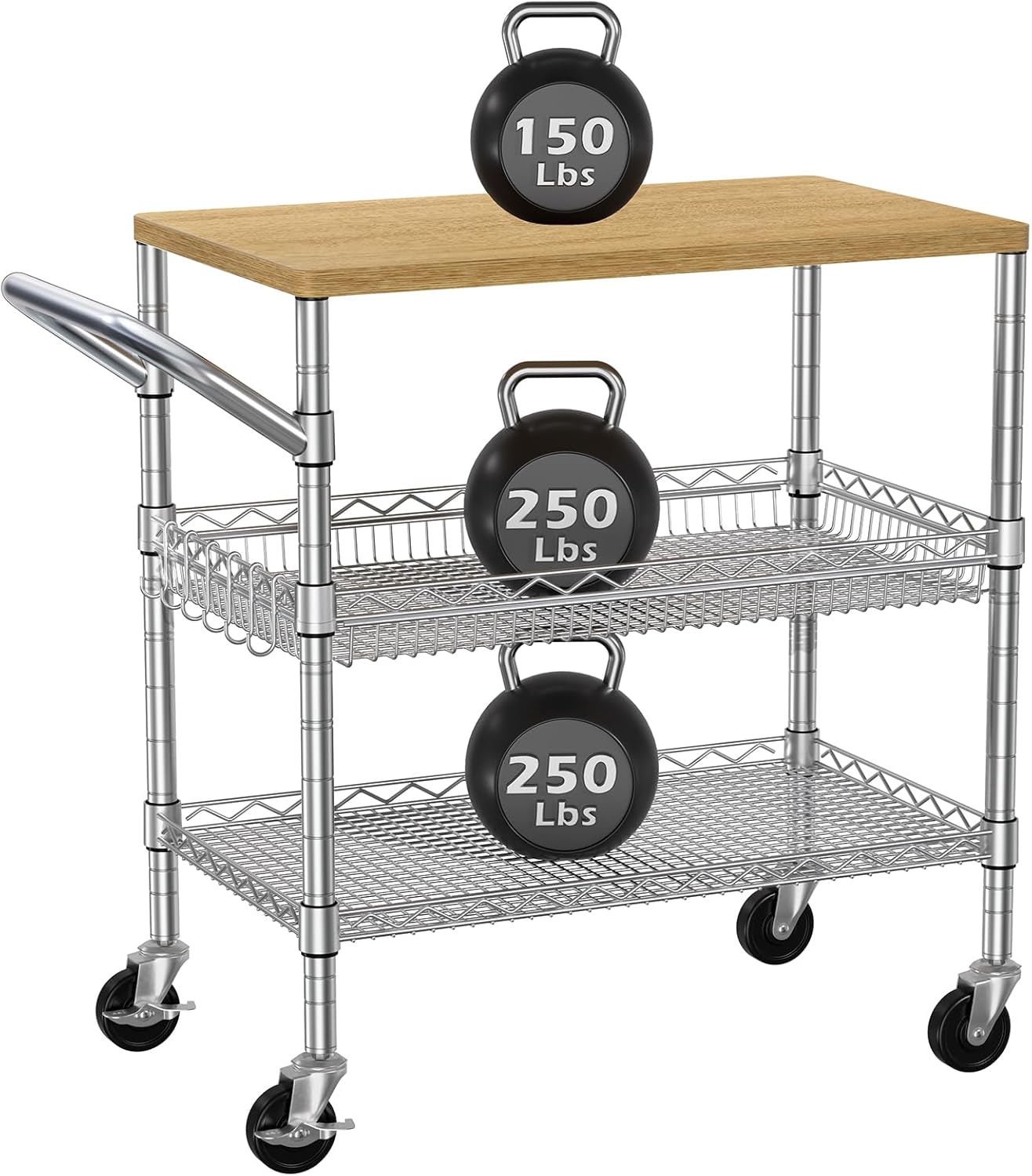 Wood Metal Rolling Kitchen Cart