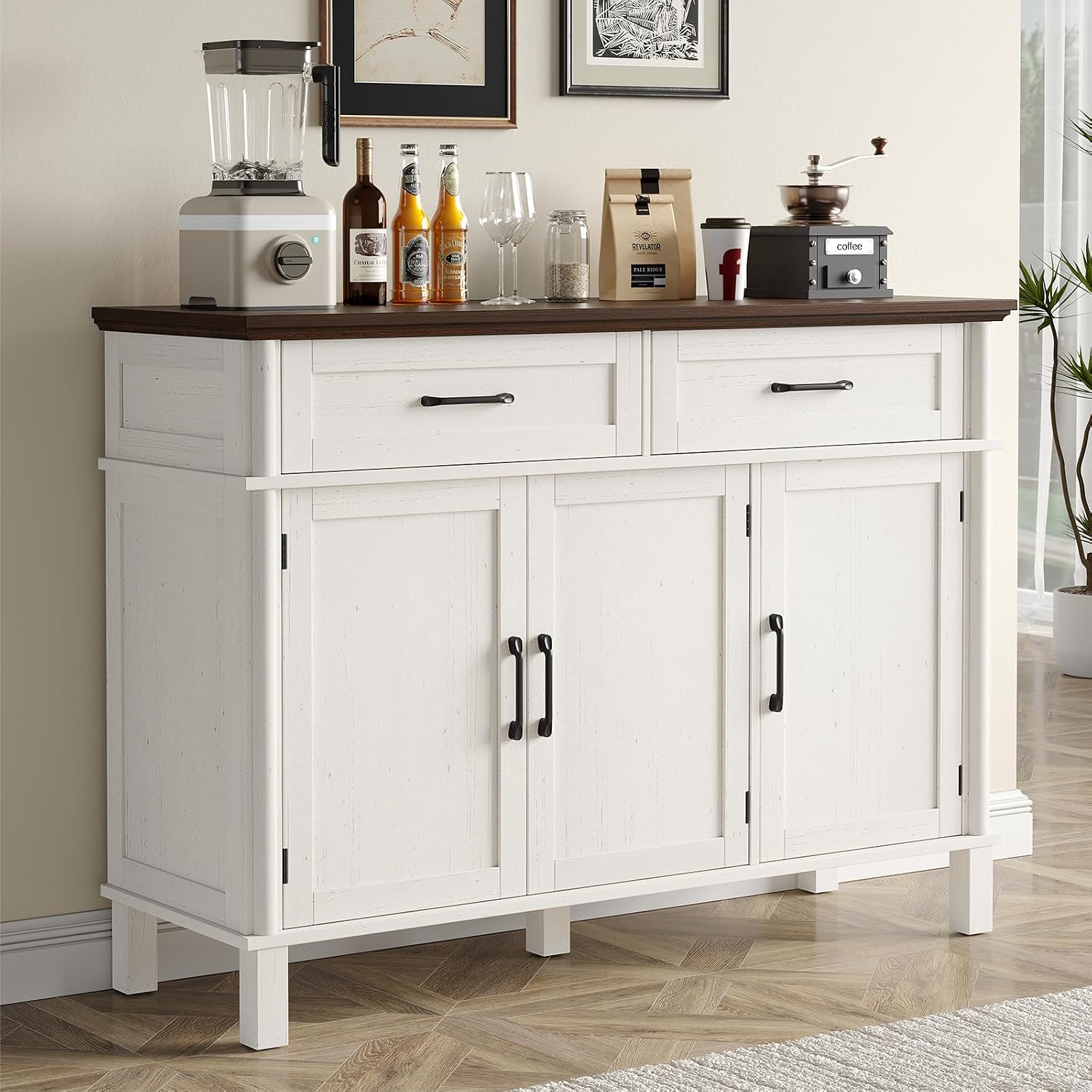 Off White Farmhouse Coffee Bar Sideboard
