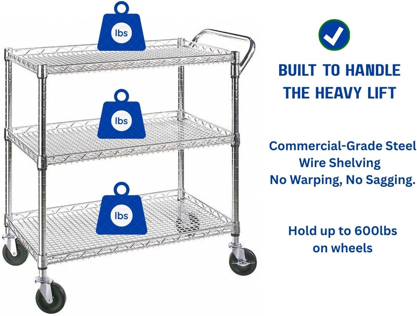 3-Tier Heavy Duty Metal Rolling Cart