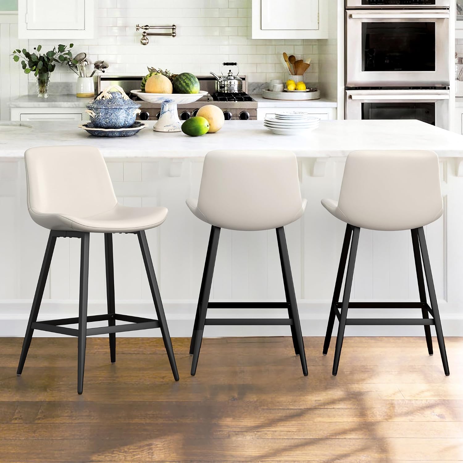 Antique White Bucket Counter Stools Set of 3