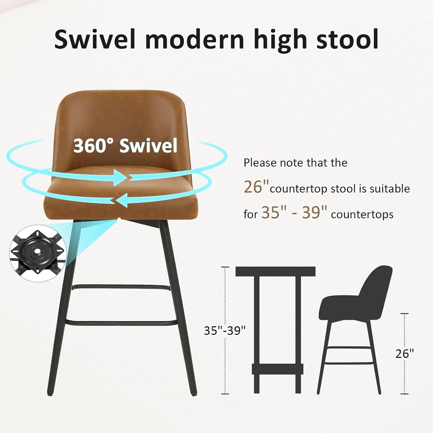 Saddle Brown High Back Swivel Counter Stools Set of 2
