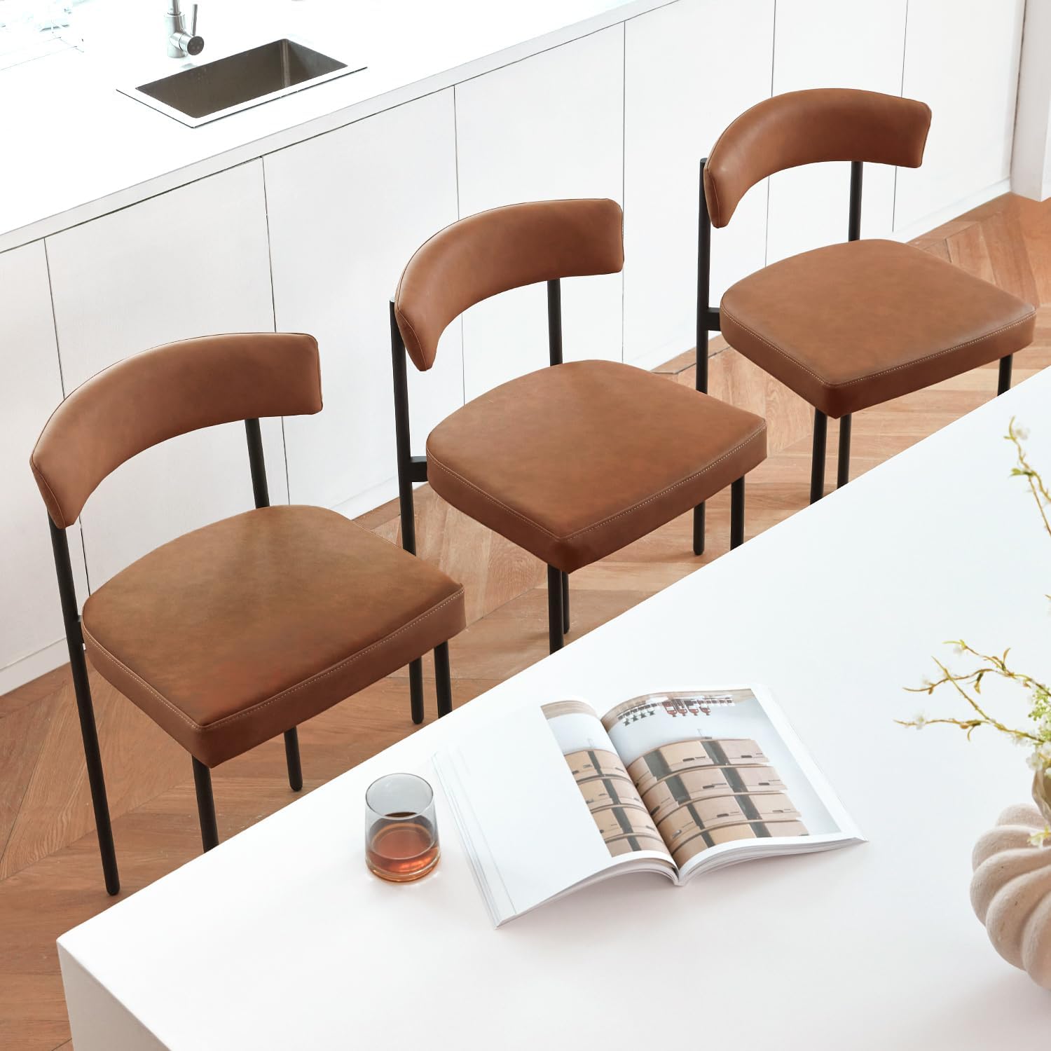Brown Curved Back Counter Stools Set of 3