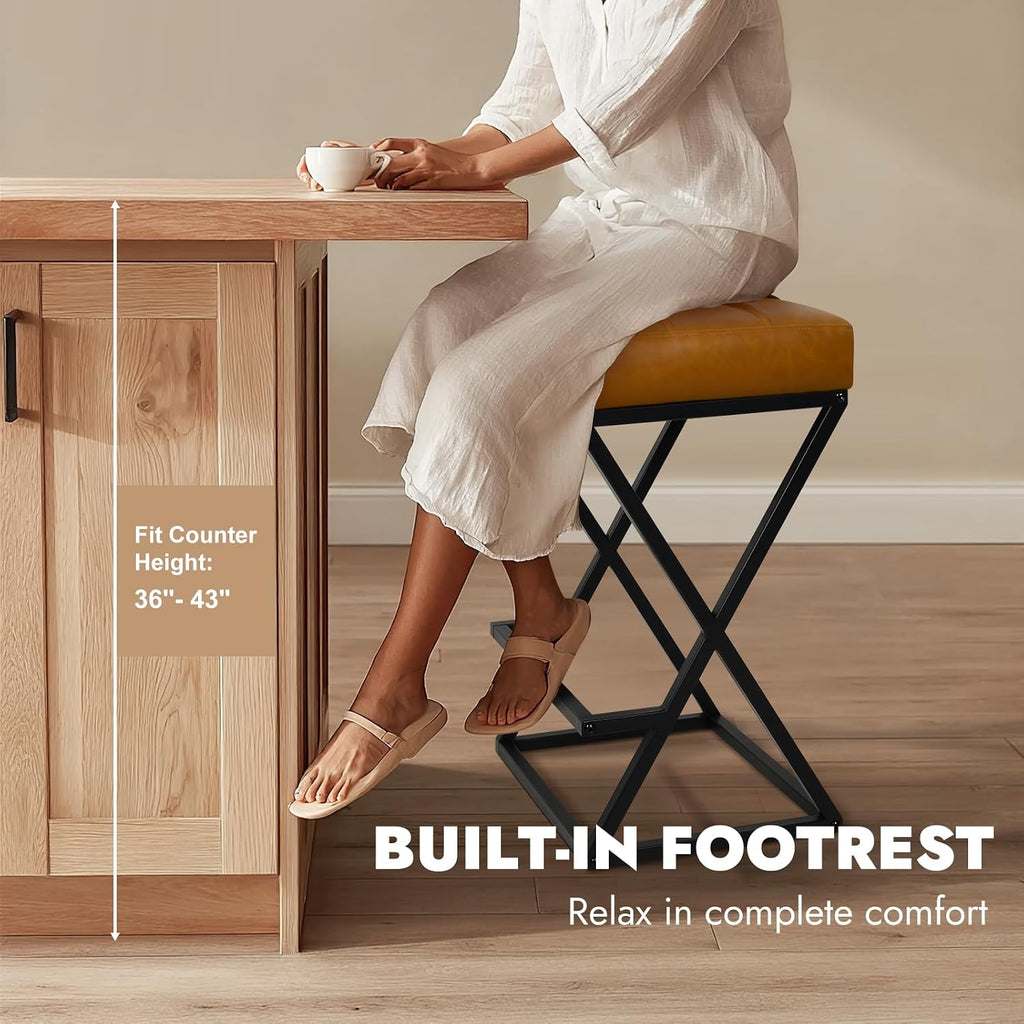 Walnut Brown Backless Counter Stools Set of 2