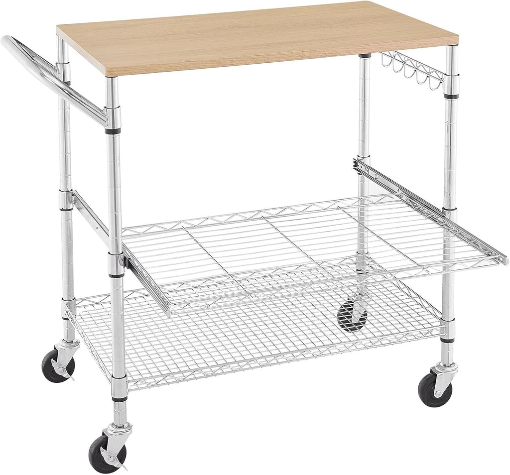 Wood Chrome Rolling Kitchen Cart