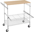 Wood Chrome Rolling Kitchen Cart