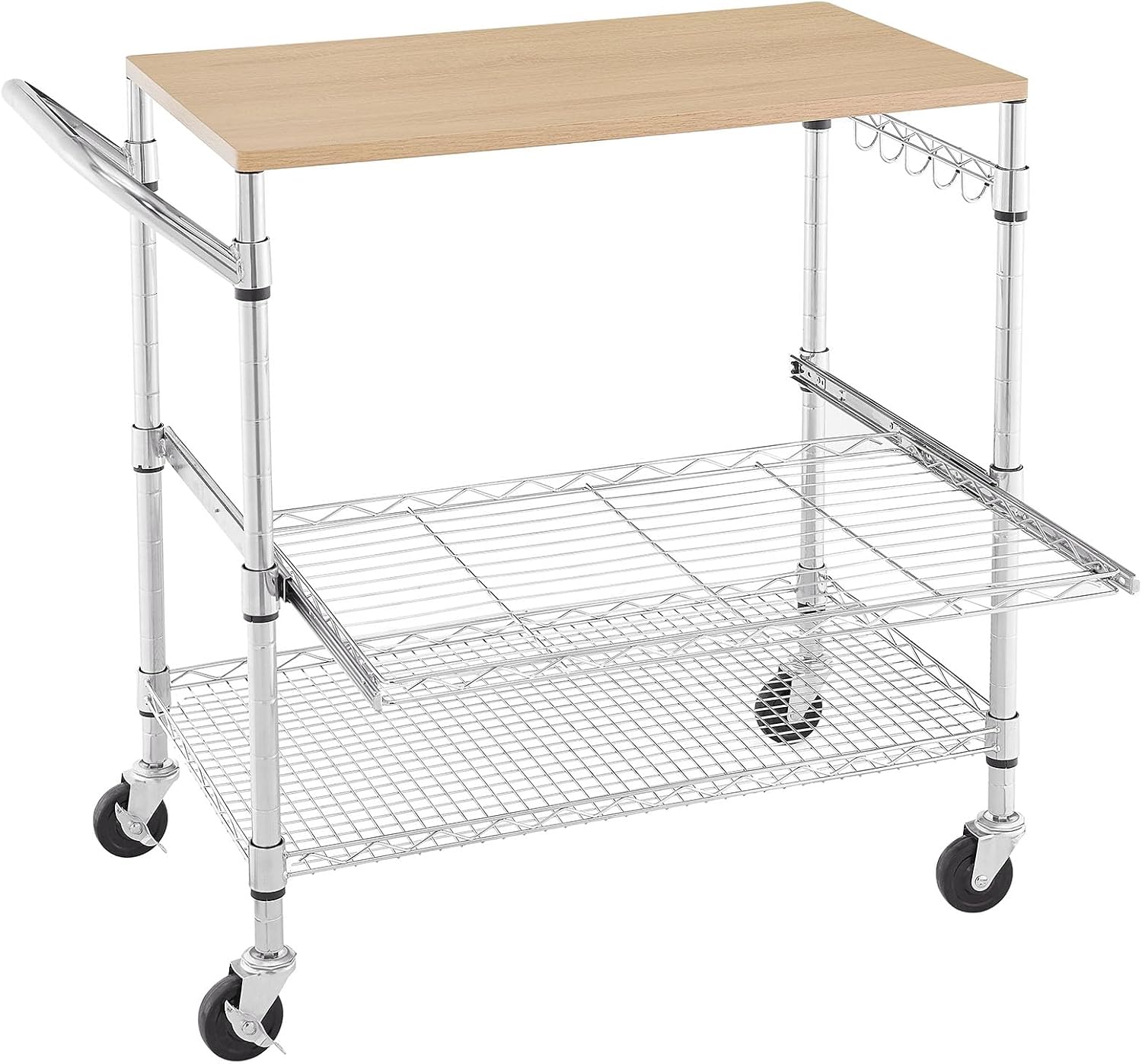 Wood Chrome Rolling Kitchen Cart