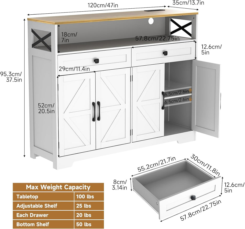 White Farmhouse Charging Station Sideboard