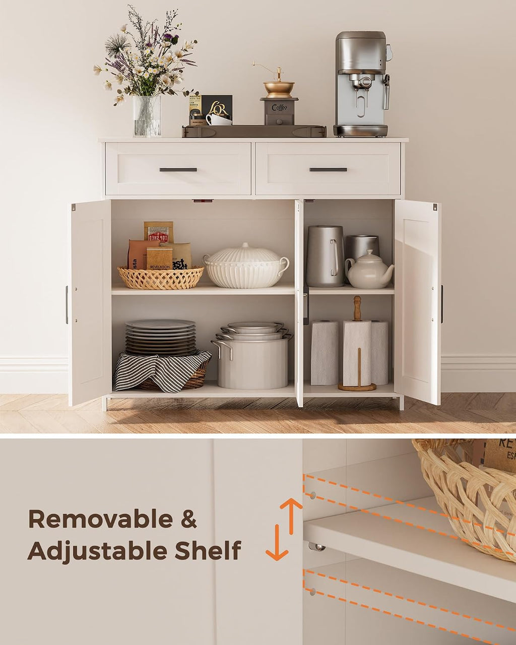 White Farmhouse Coffee Bar Sideboard