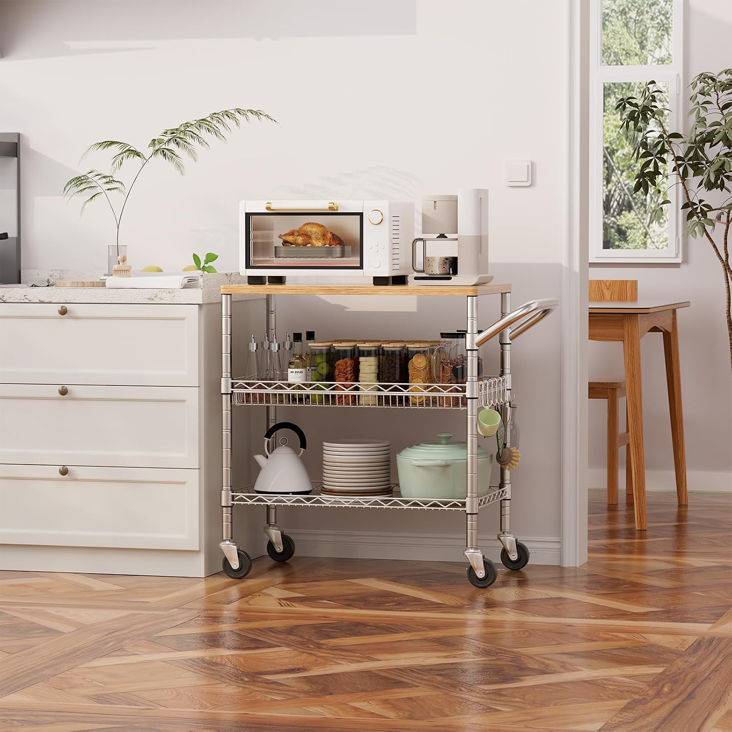 Wood Metal Rolling Kitchen Cart