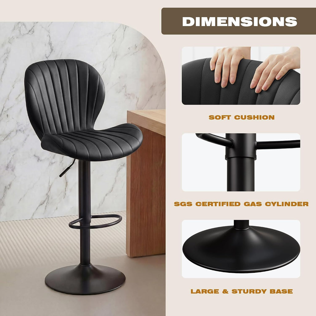 Black Adjustable Swivel Bar Stools Set of 4