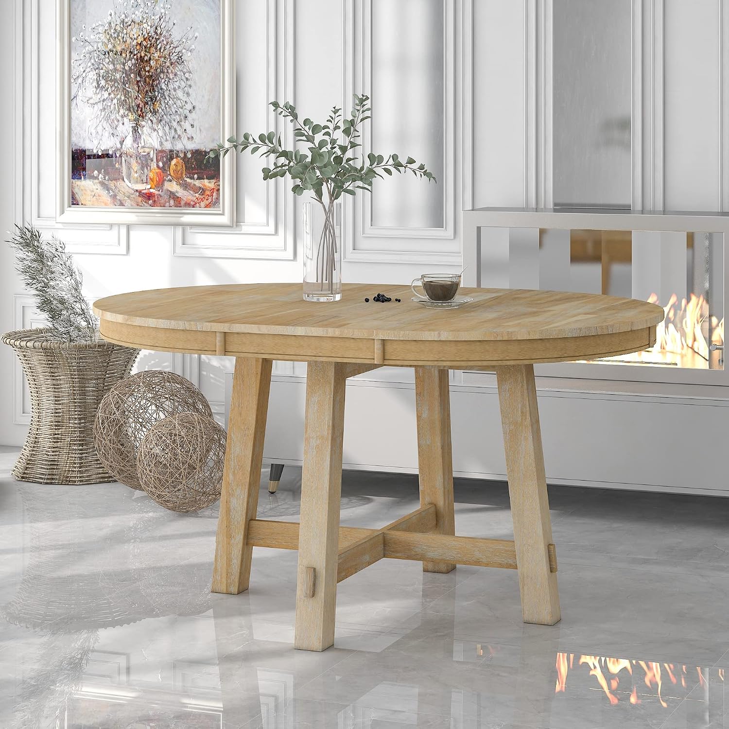 Natural Farmhouse Extendable Oval Dining Table for 4-8