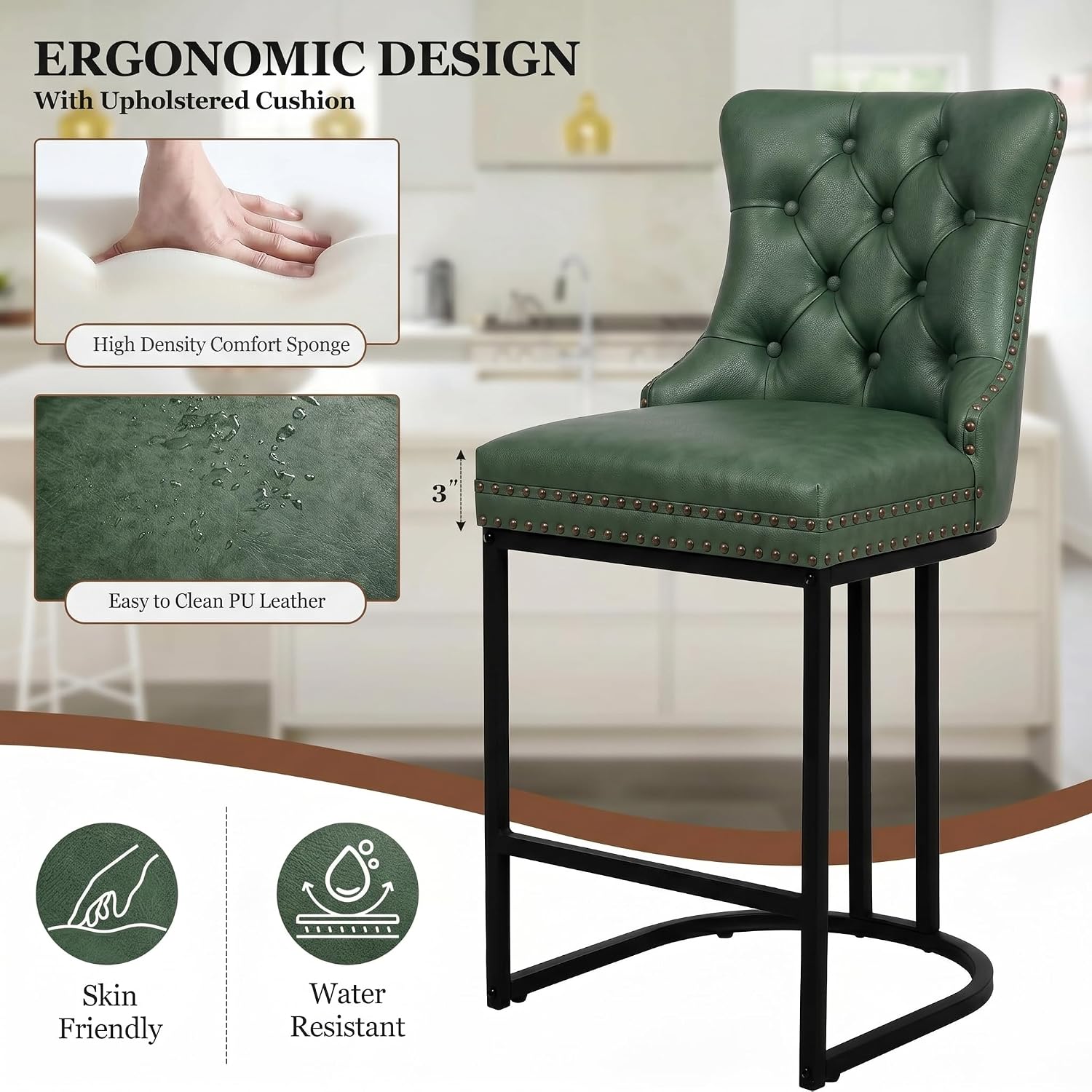 Green Metal Leg Counter Stools Set of 2
