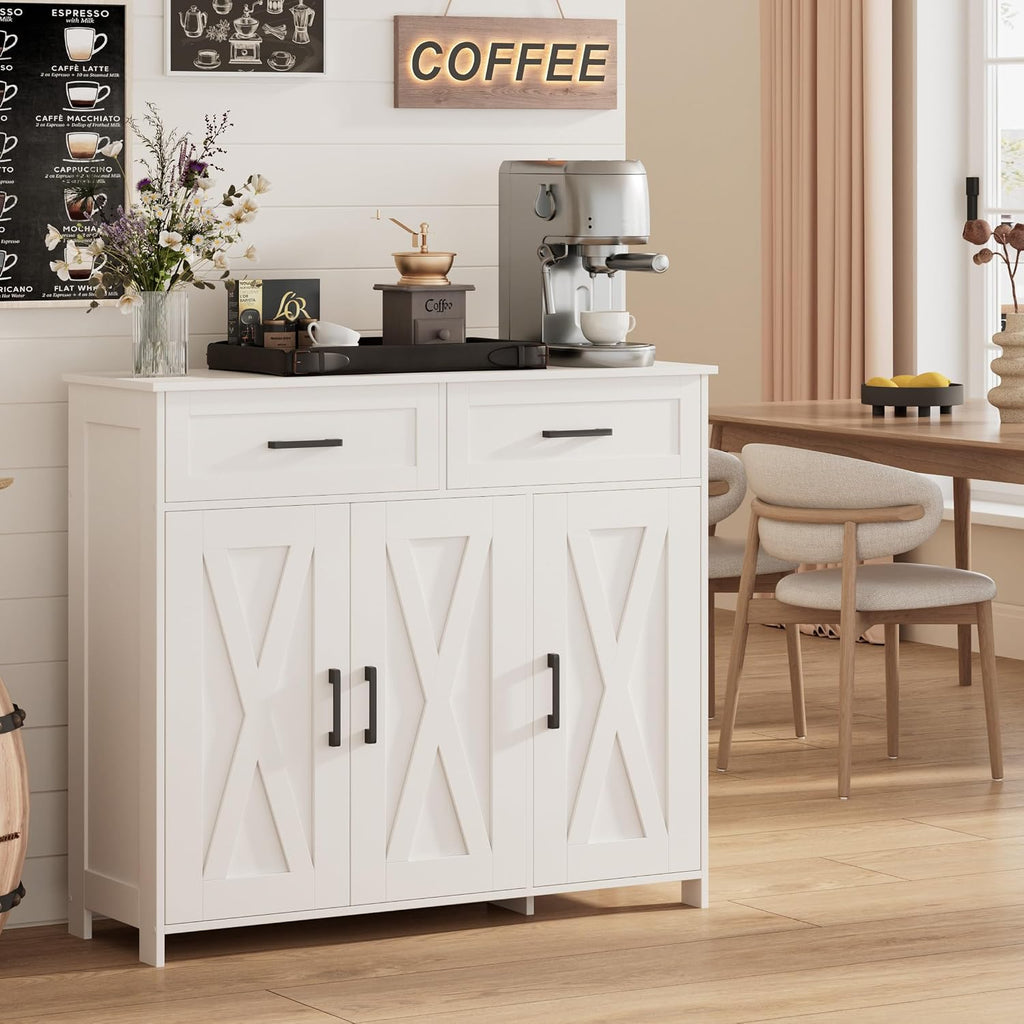 White Farmhouse Coffee Bar Sideboard