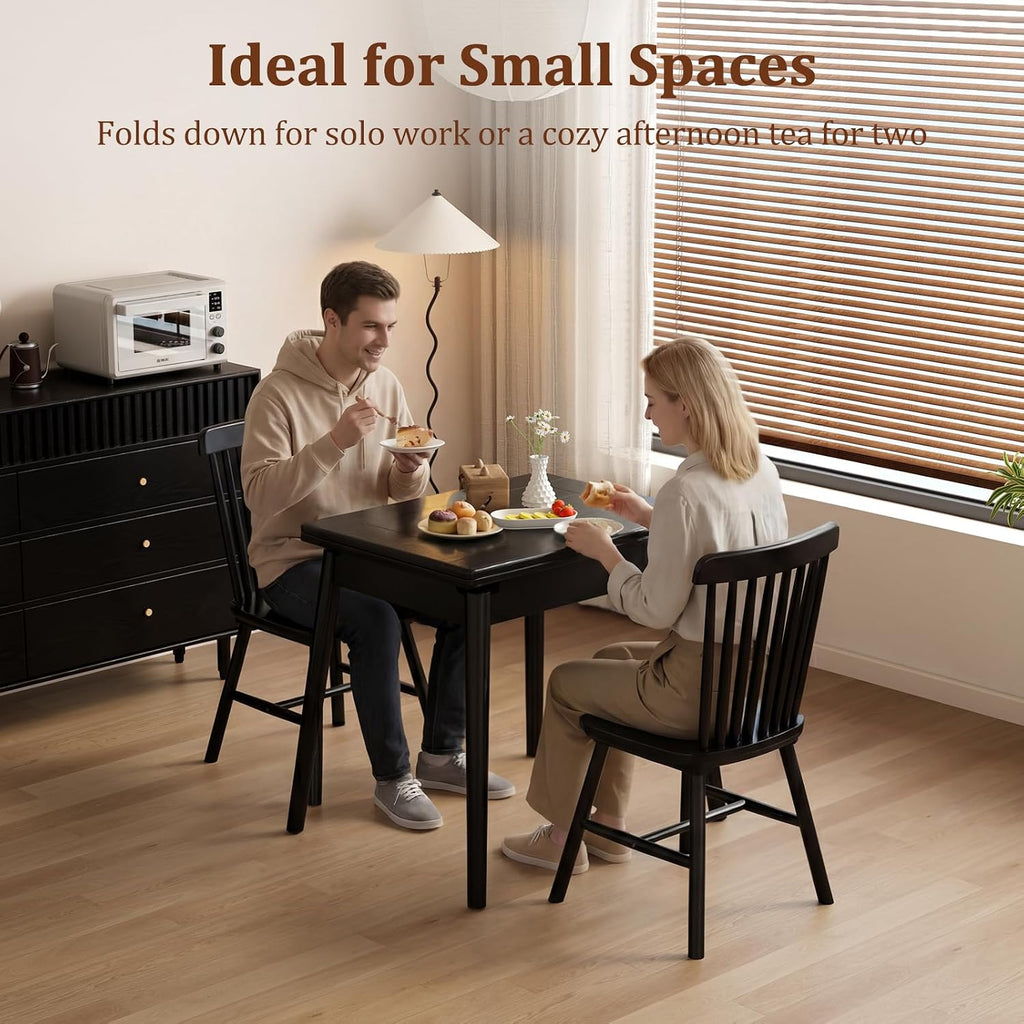 Black Expandable Solid Wood Dining Table for Small Spaces