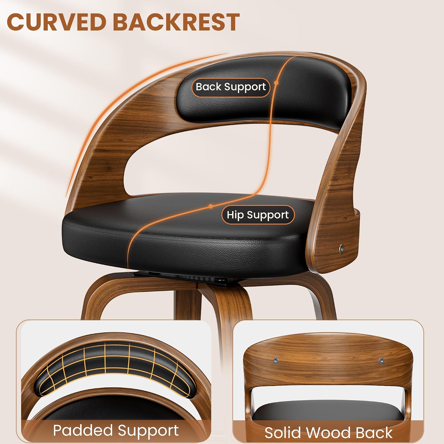 Black Bentwood Swivel Counter Stools Set of 2