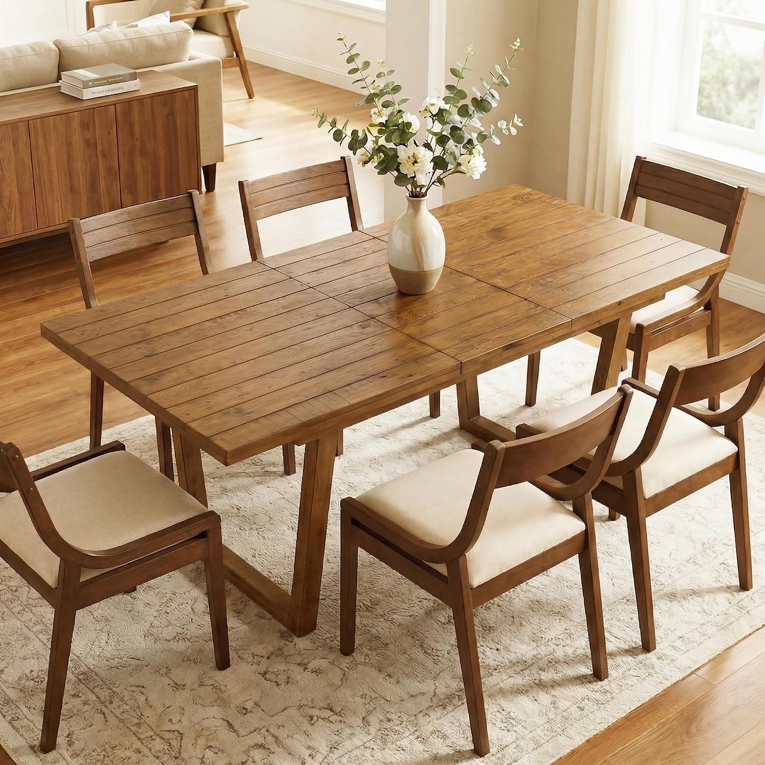 Walnut Reclaimed Pine Extendable Dining Table U-Shaped Leg