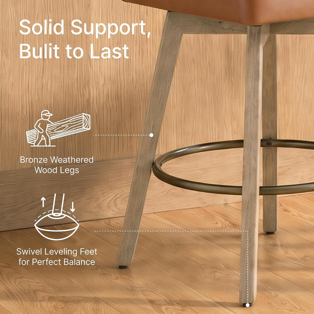 Brown Wood Leg Swivel Counter Stools Set of 2