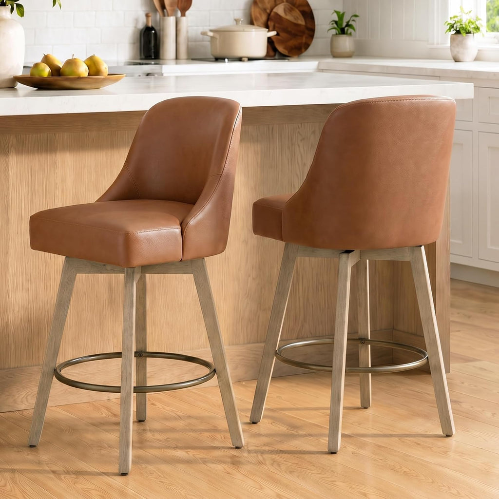 Brown Wood Leg Swivel Counter Stools Set of 2