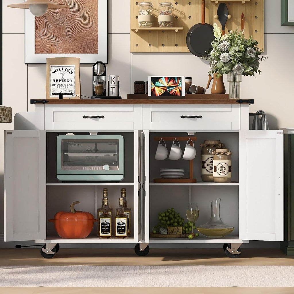 White Farmhouse Rolling Kitchen Island
