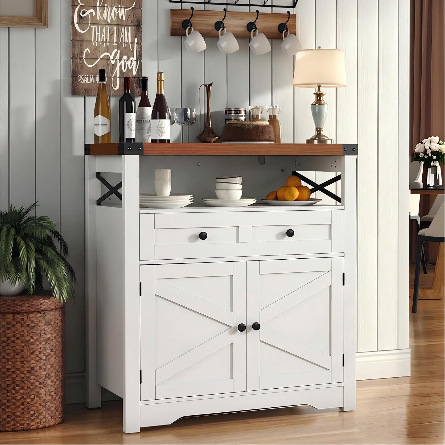White Barn Door Farmhouse Sideboard