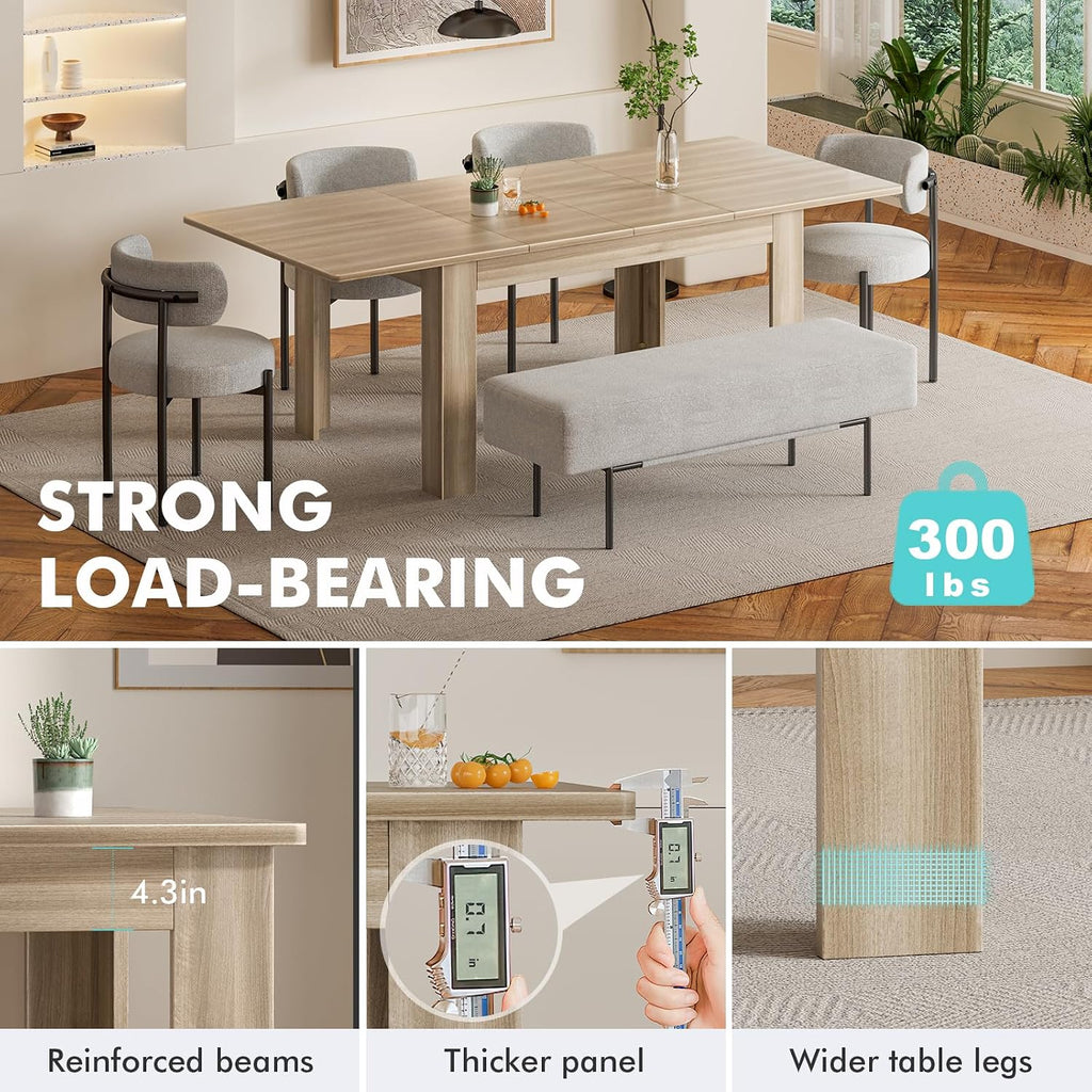Natural Solid Wood Rectangular Extendable Dining Table