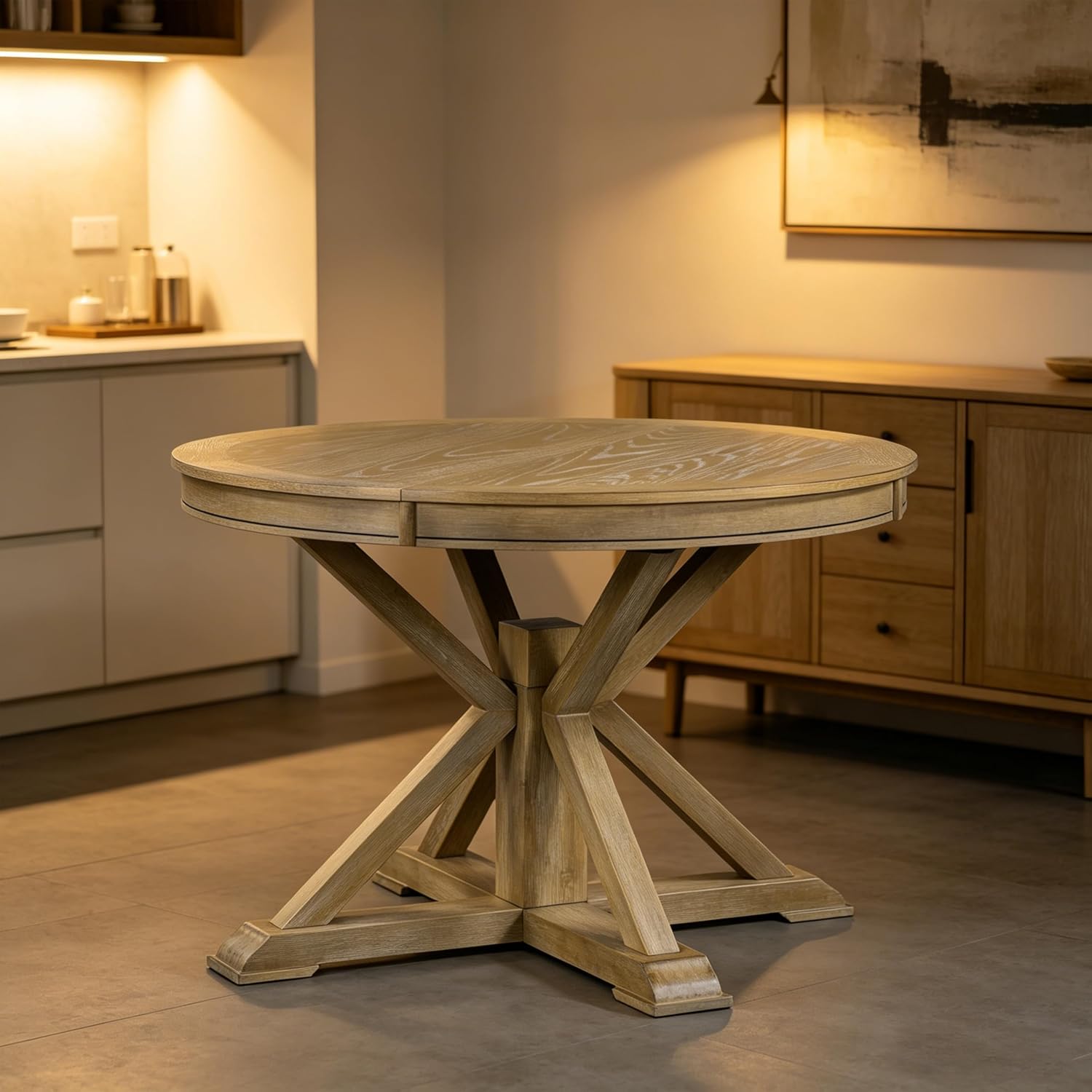 Retro Oval Extendable Dining Table Natural Wood Grain