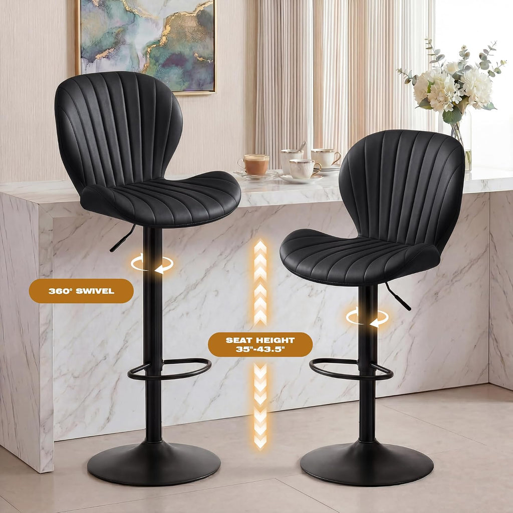Black Adjustable Swivel Bar Stools Set of 4