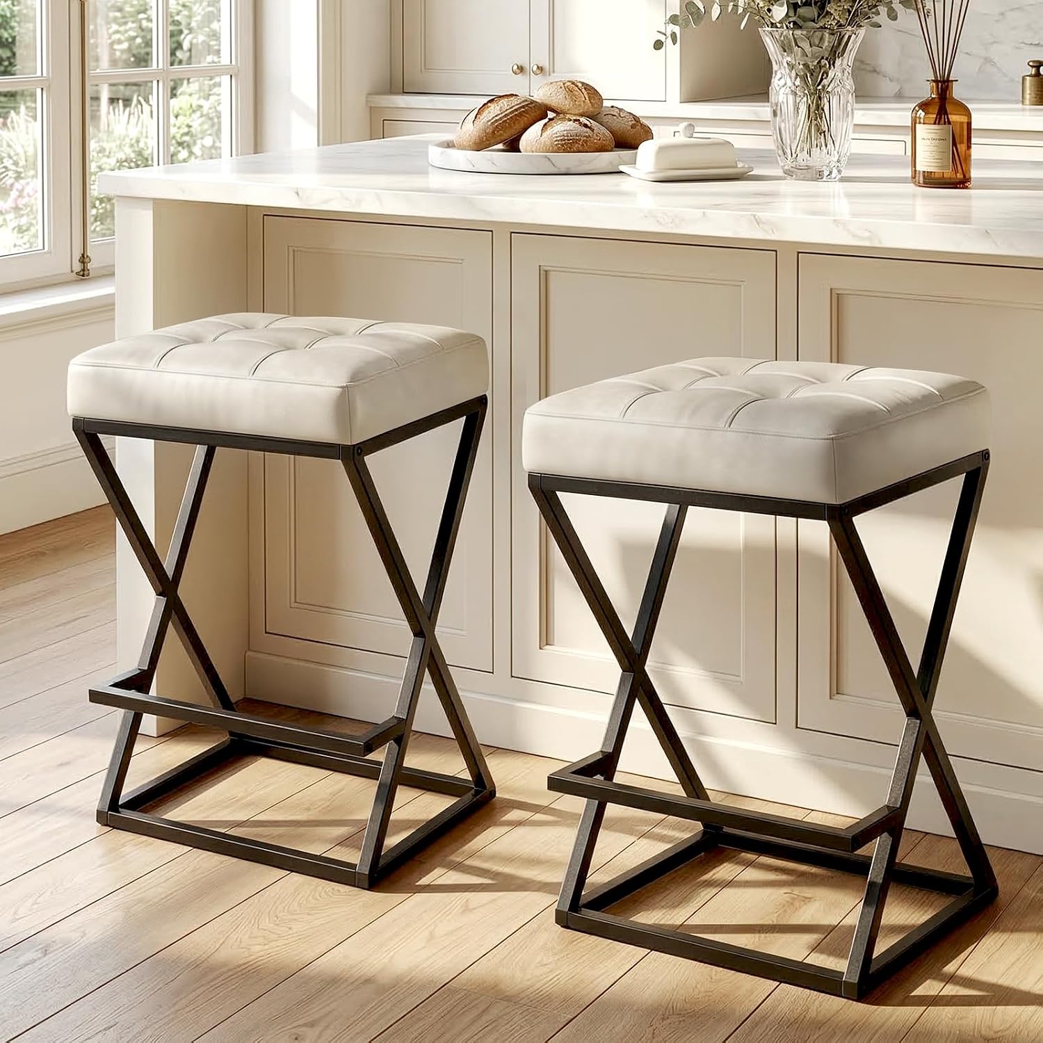 Cream White Backless Counter Stools Set of 2