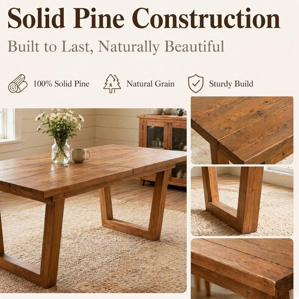 Walnut Reclaimed Pine Extendable Dining Table U-Shaped Leg