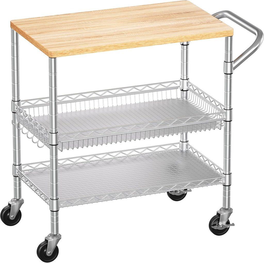 Wood Metal Rolling Kitchen Cart