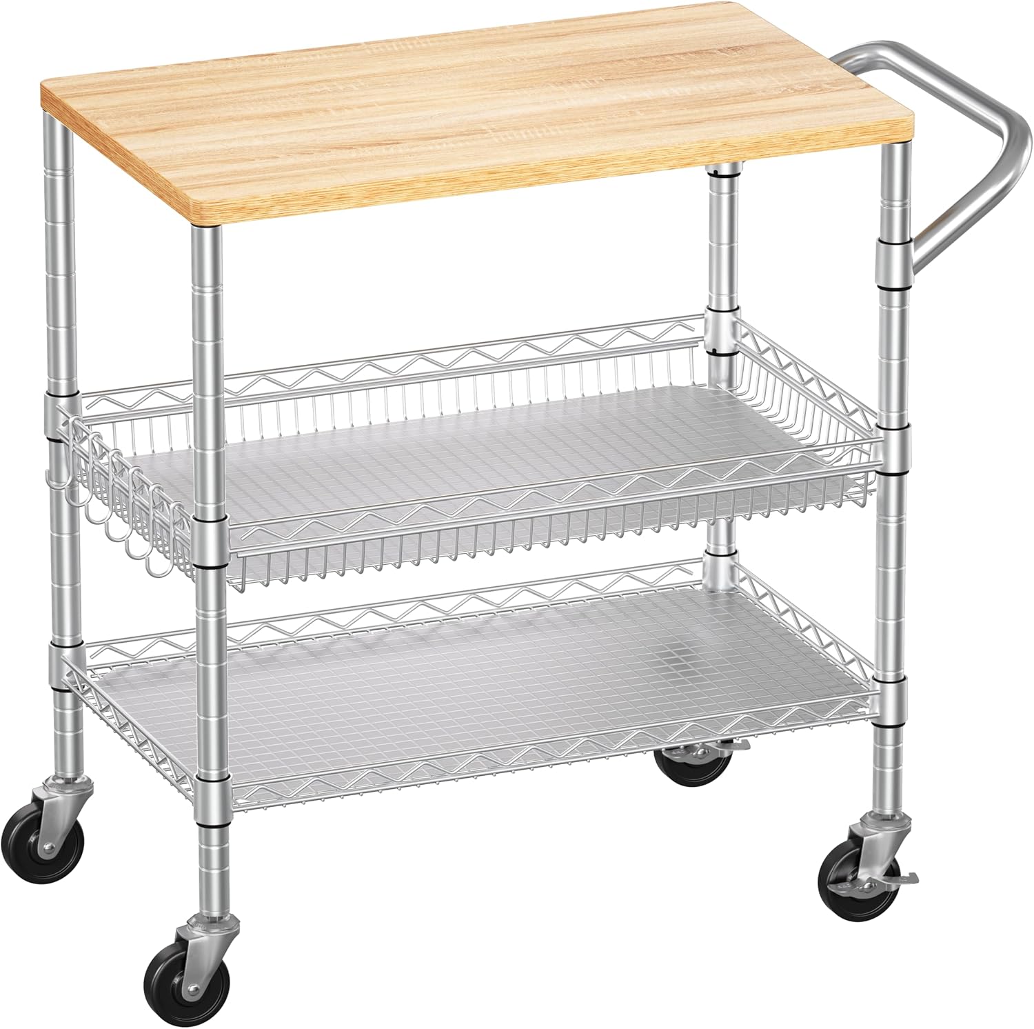 Wood Metal Rolling Kitchen Cart