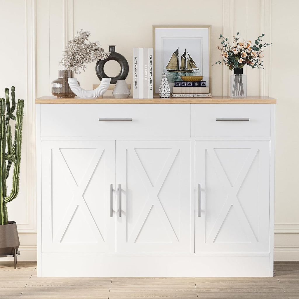 White Barn Door Farmhouse Sideboard