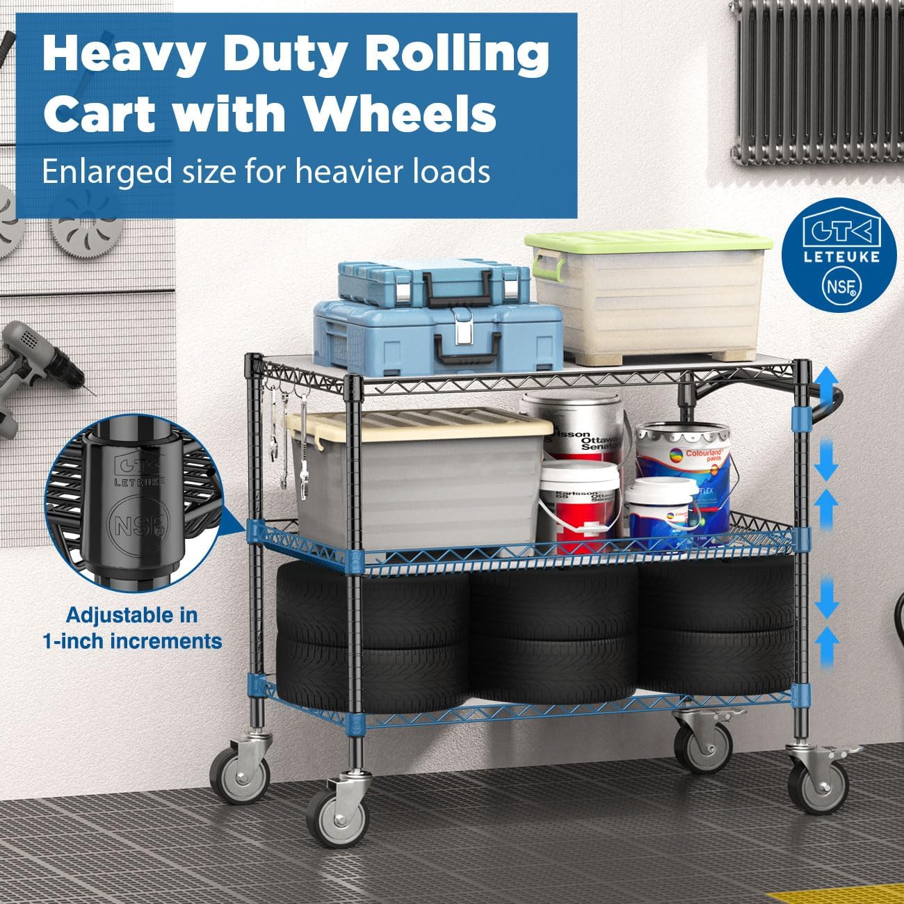 Black Heavy Duty Rolling Storage Cart