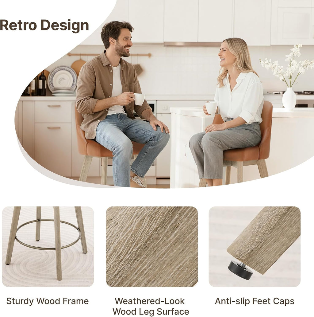 Brown Wood Leg Swivel Counter Stools Set of 2