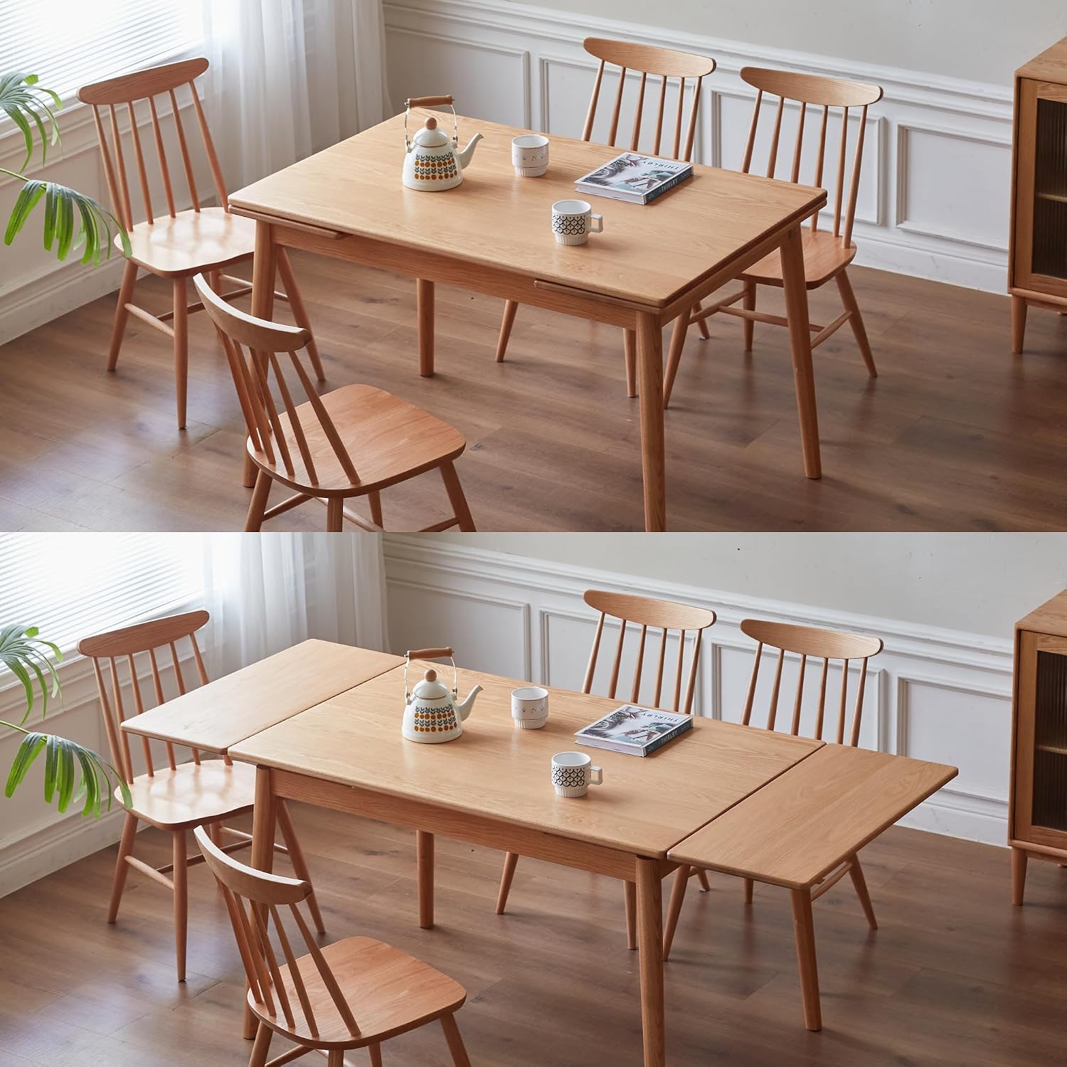 Natural Oak Mid Century Extendable Dining Table for 6-10